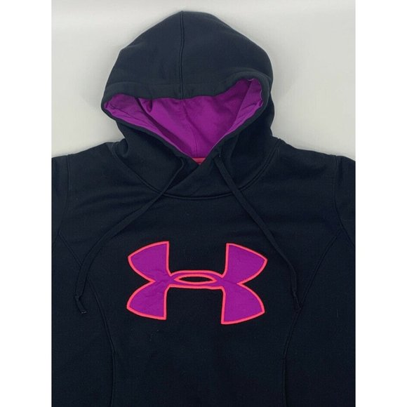 Girl's Under Armour Semi-Fitted Coldgear Sweatshirt Hoodie Black Purple UA Small - Picture 4 of 10